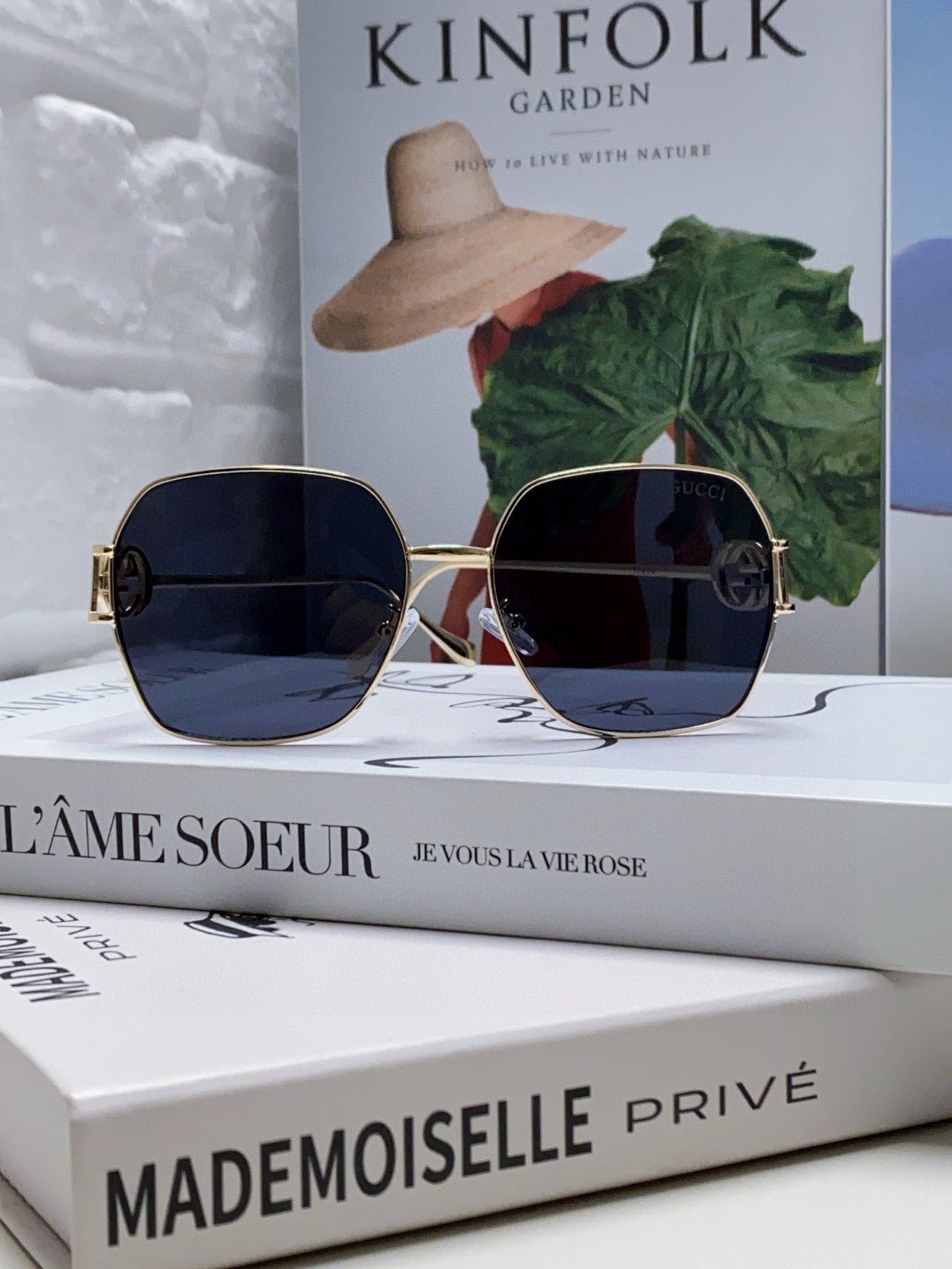 GUCCI Gold Chain Metal Square Shades - Image 14