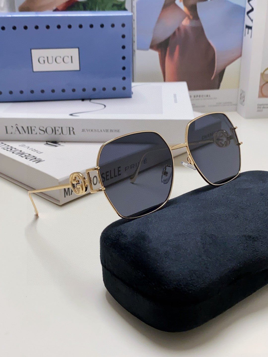 GUCCI Gold Chain Metal Square Shades - Image 19