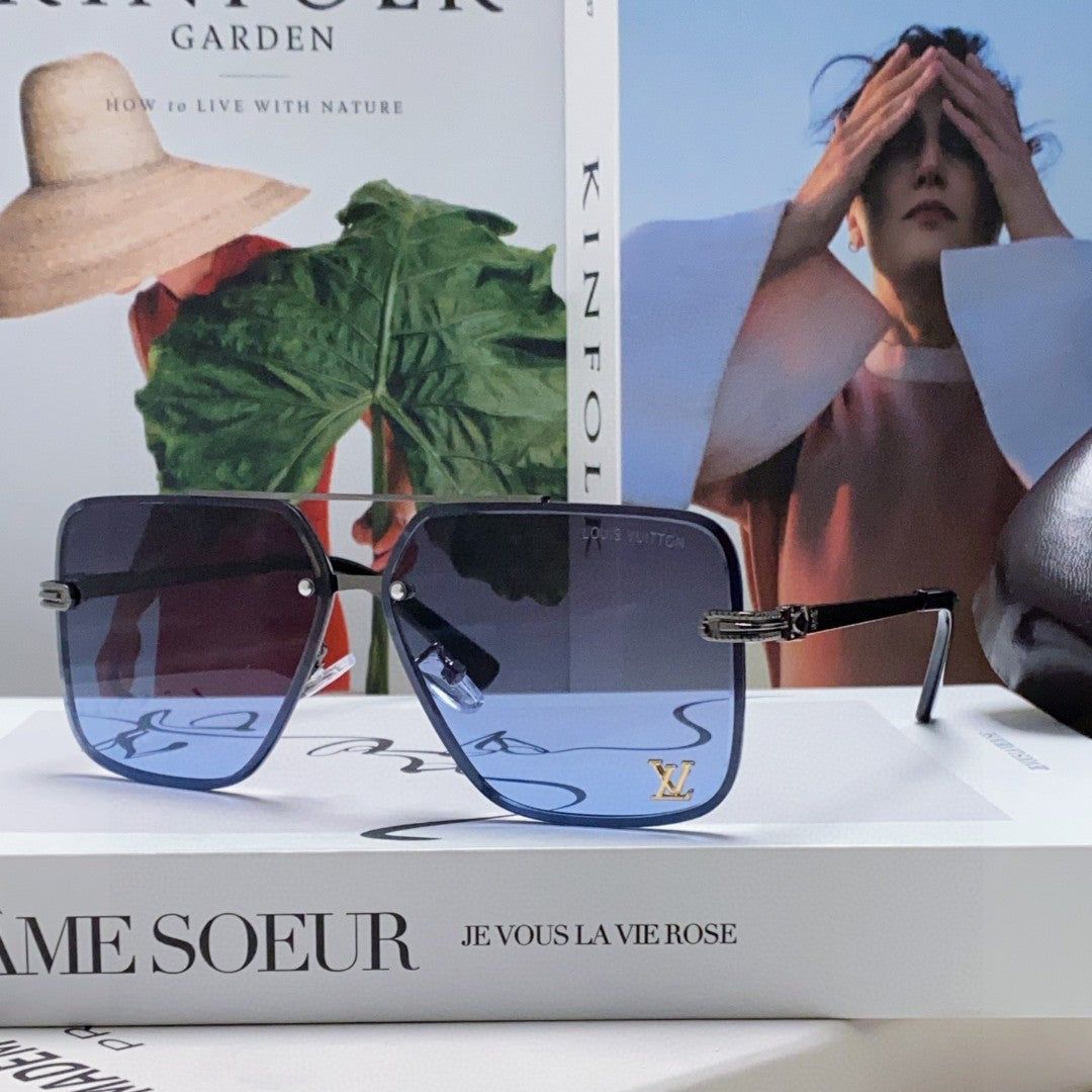 LV Gunmetal Metal Double Bridge Square Sunglasses