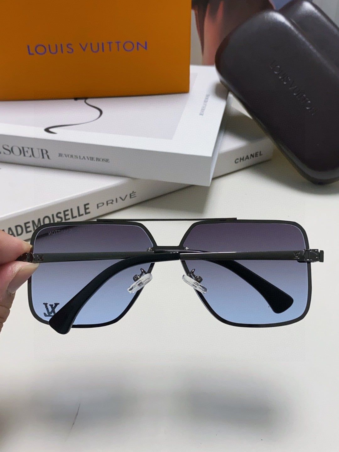 LV Gunmetal Metal Double Bridge Square Sunglasses - Image 5