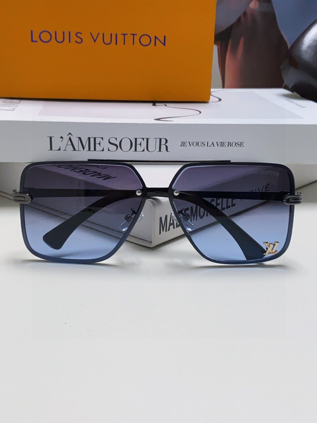 LV Gunmetal Metal Double Bridge Square Sunglasses - Image 8