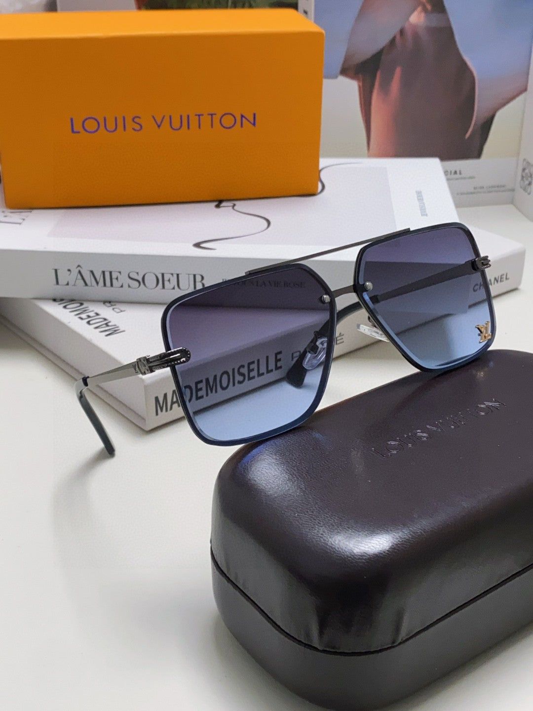 LV Gunmetal Metal Double Bridge Square Sunglasses - Image 3