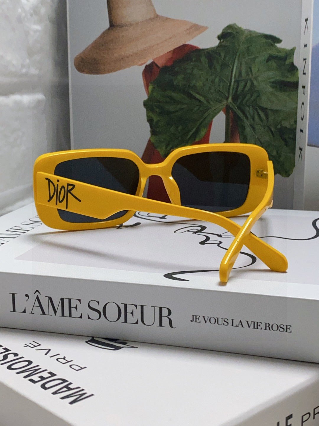 Dior Yellow Acetate Square Smoke Sunglasses - Image 3