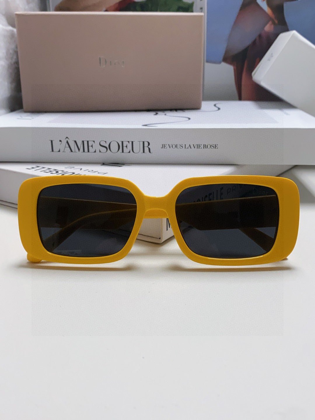 Dior Yellow Acetate Square Smoke Sunglasses - Image 8