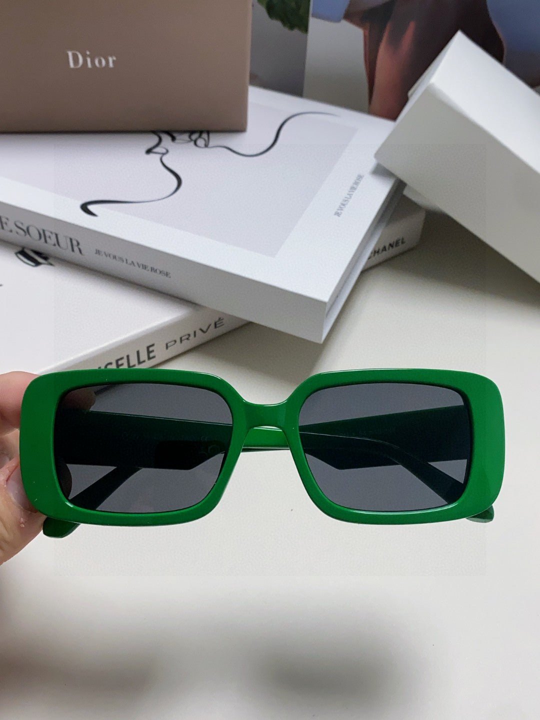 Dior Green Acetate Square Smoke Sunglasses - Image 4