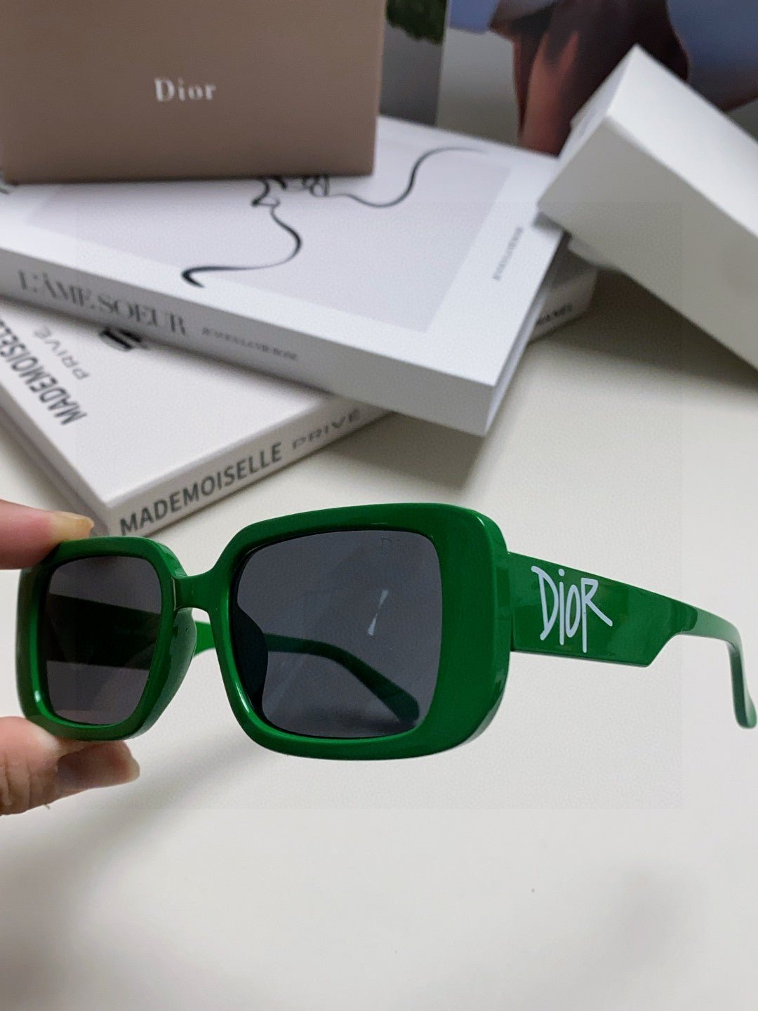 Dior Green Acetate Square Smoke Sunglasses - Image 6