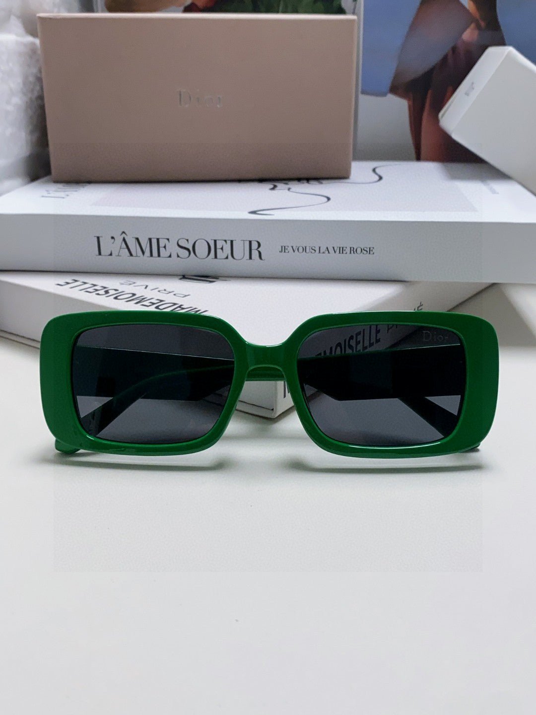 Dior Green Acetate Square Smoke Sunglasses - Image 8