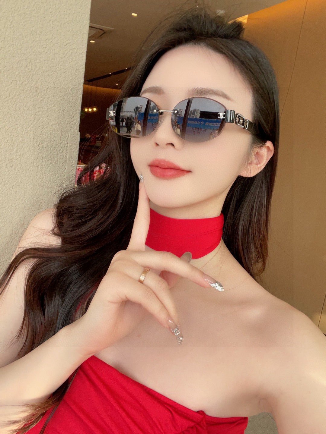 CELINE Black Rimless Oval Sunglasses - Image 9