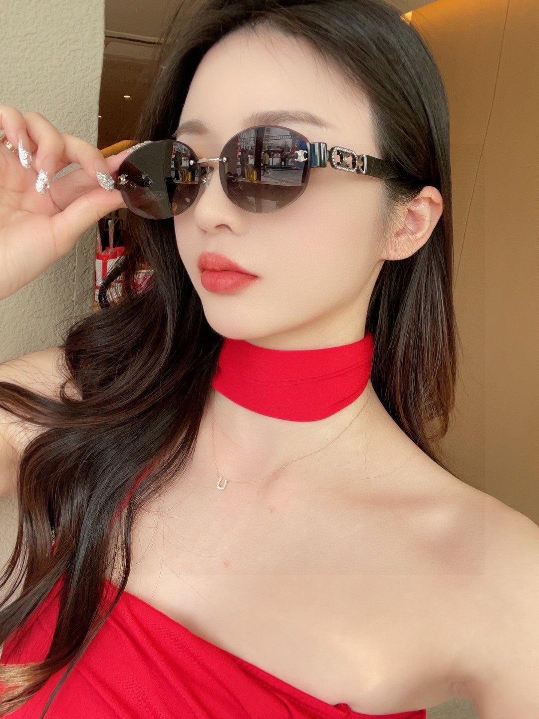 CELINE Black Rimless Oval Sunglasses - Image 10