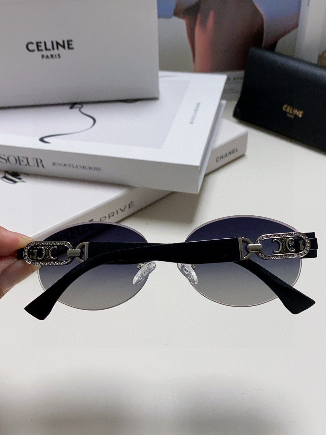 CELINE Black Rimless Oval Sunglasses - Image 4