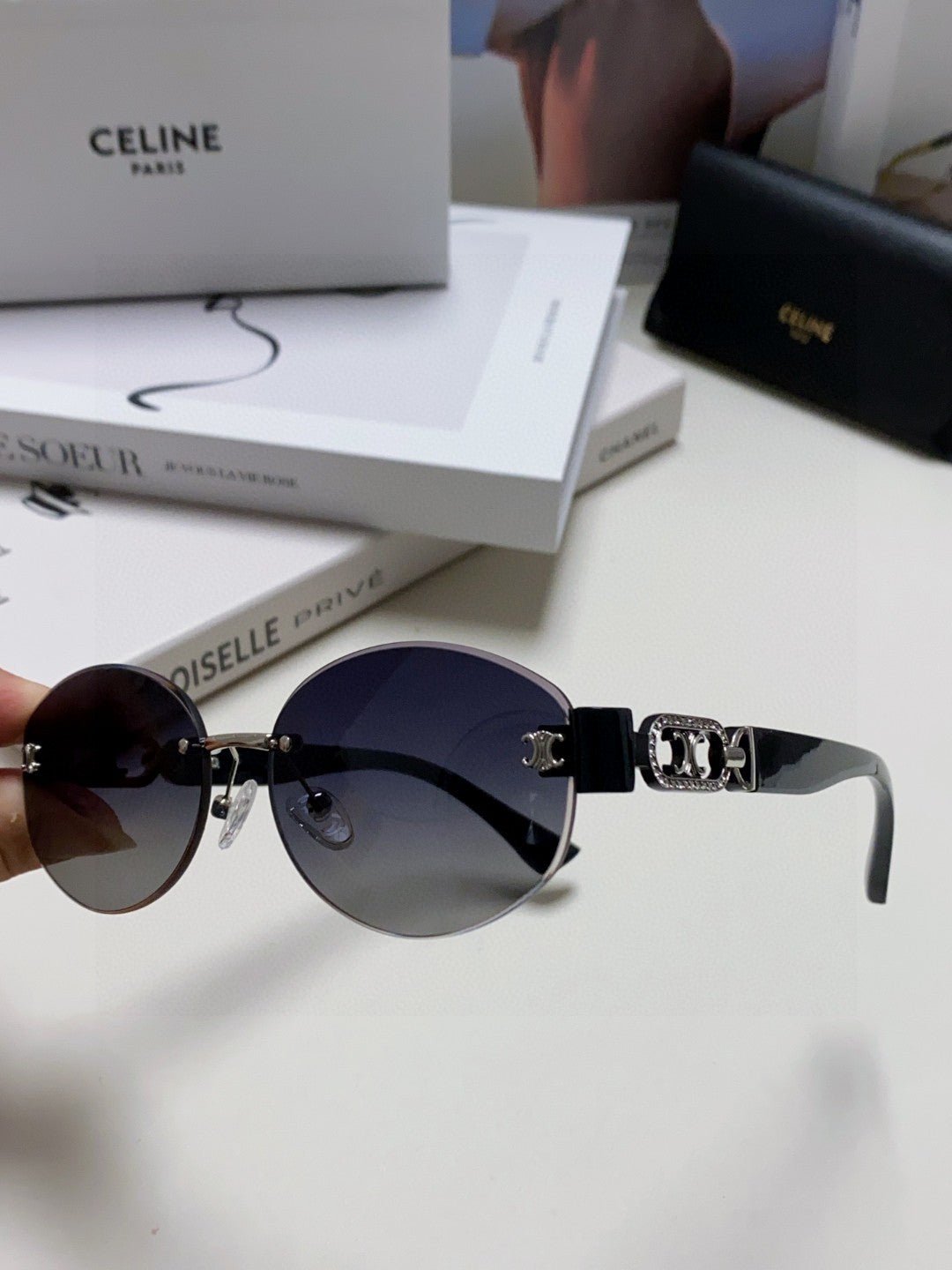 CELINE Black Rimless Oval Sunglasses - Image 5