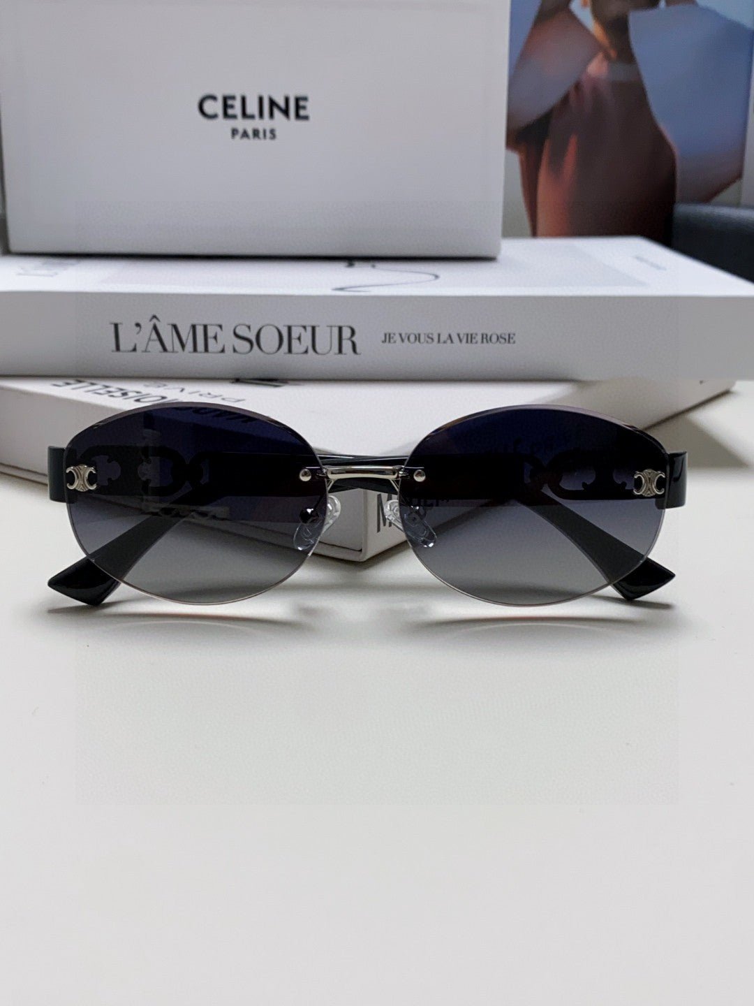 CELINE Black Rimless Oval Sunglasses - Image 6