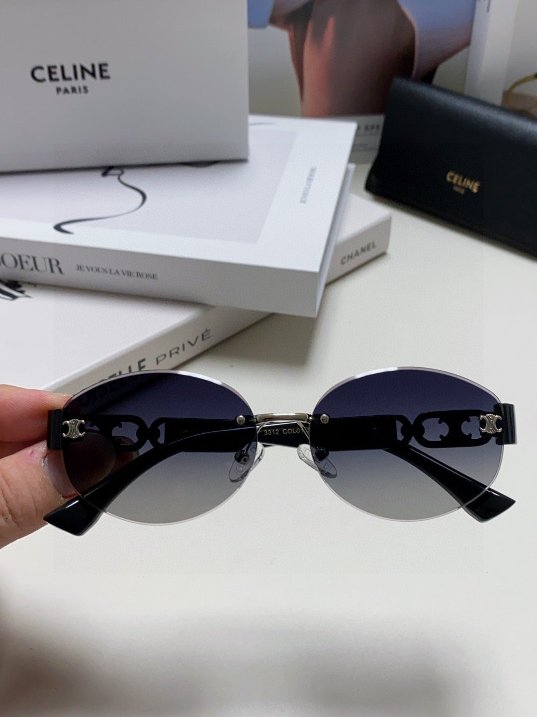 CELINE Black Rimless Oval Sunglasses - Image 7