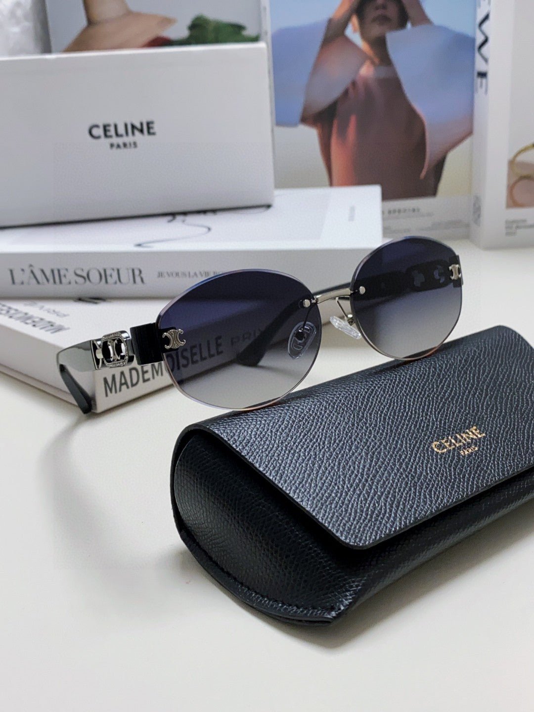 CELINE Black Rimless Oval Sunglasses - Image 8
