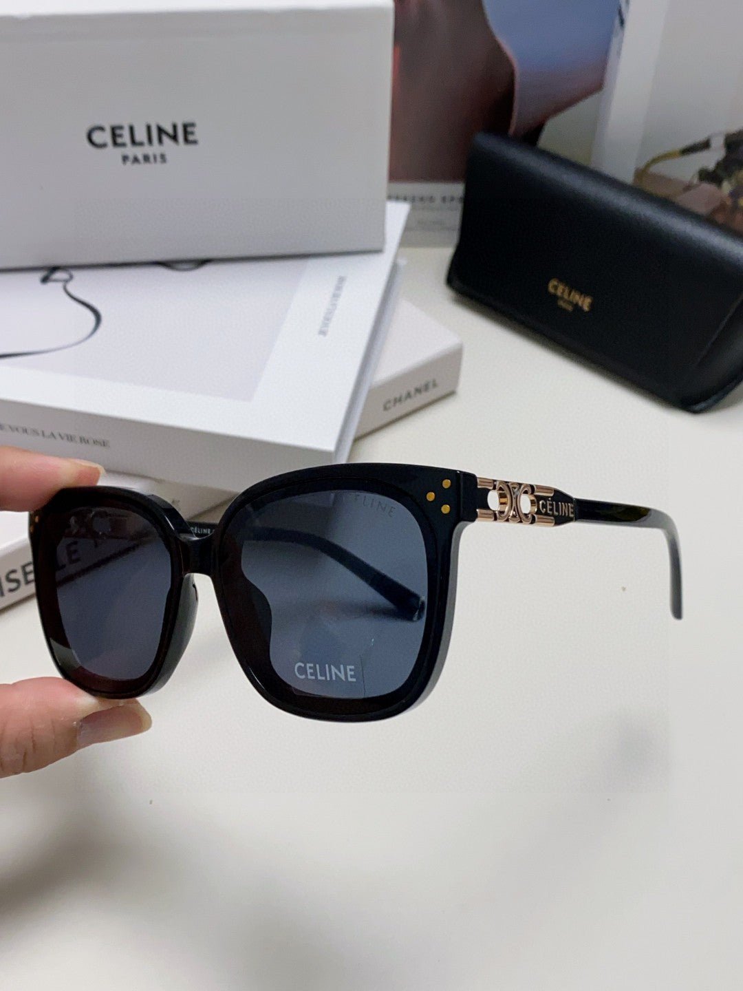 Alternative view of TRIOMPHE SUNGLASSES  573252 IN BLACK ACETATE METAL LOGO