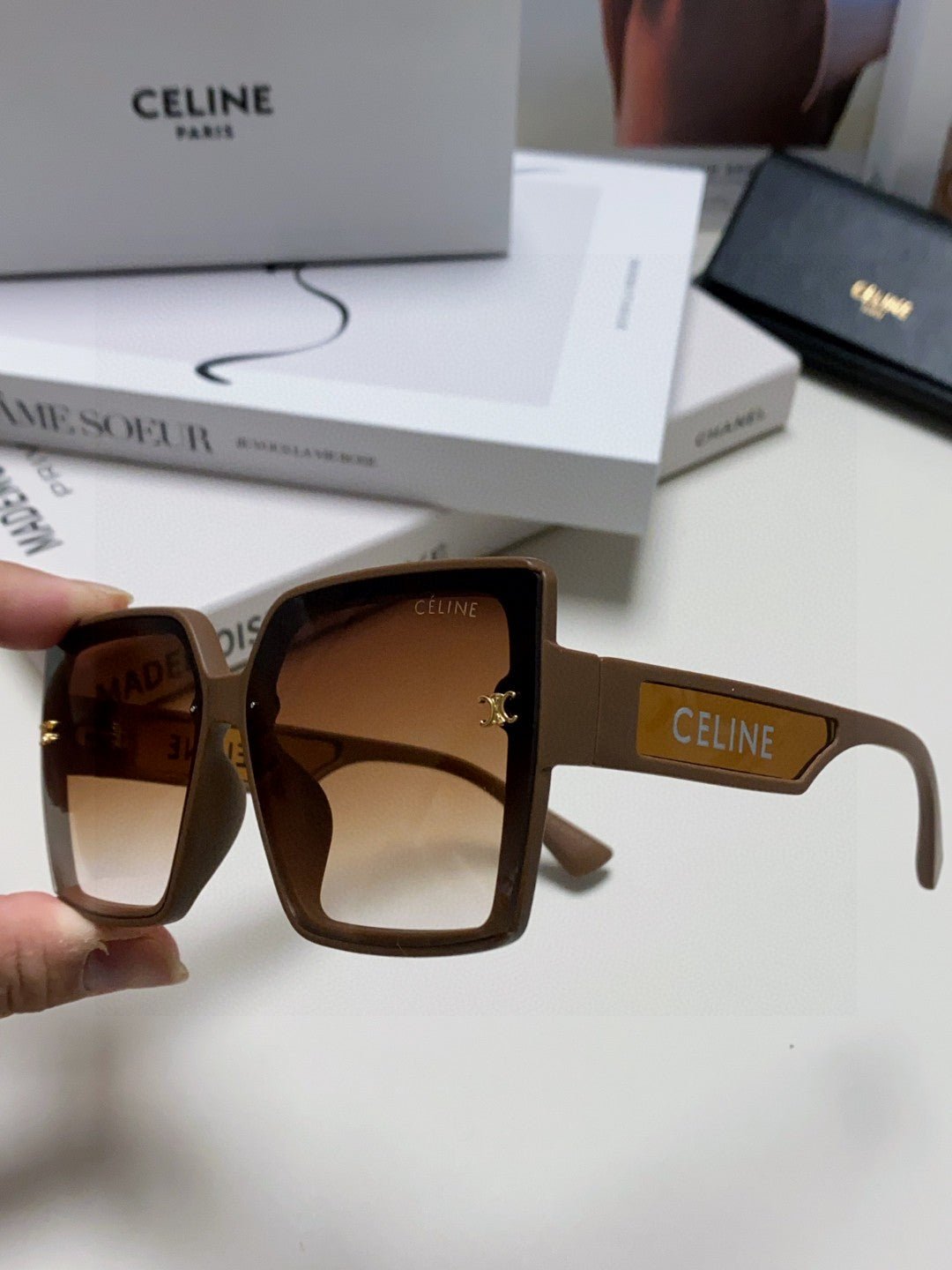CELINE Khaki Gradient Square Shades - Image 7