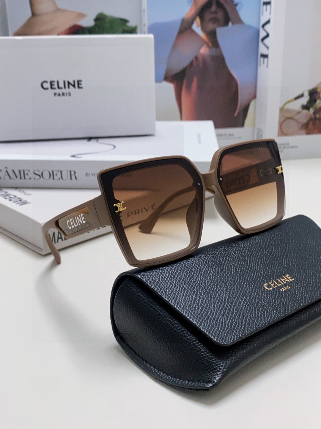 CELINE Khaki Gradient Square Shades - Image 8