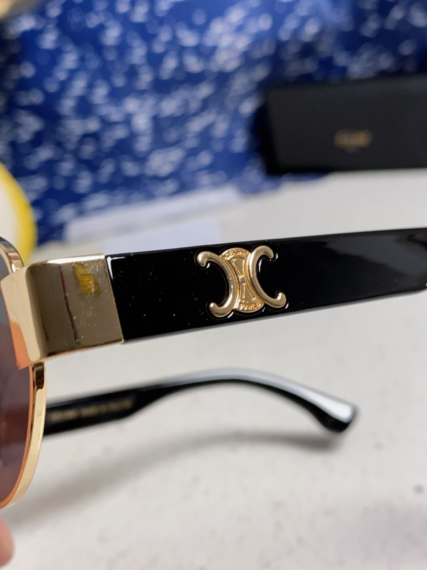 CELINE Gold Frame Black Round Shades - Image 8
