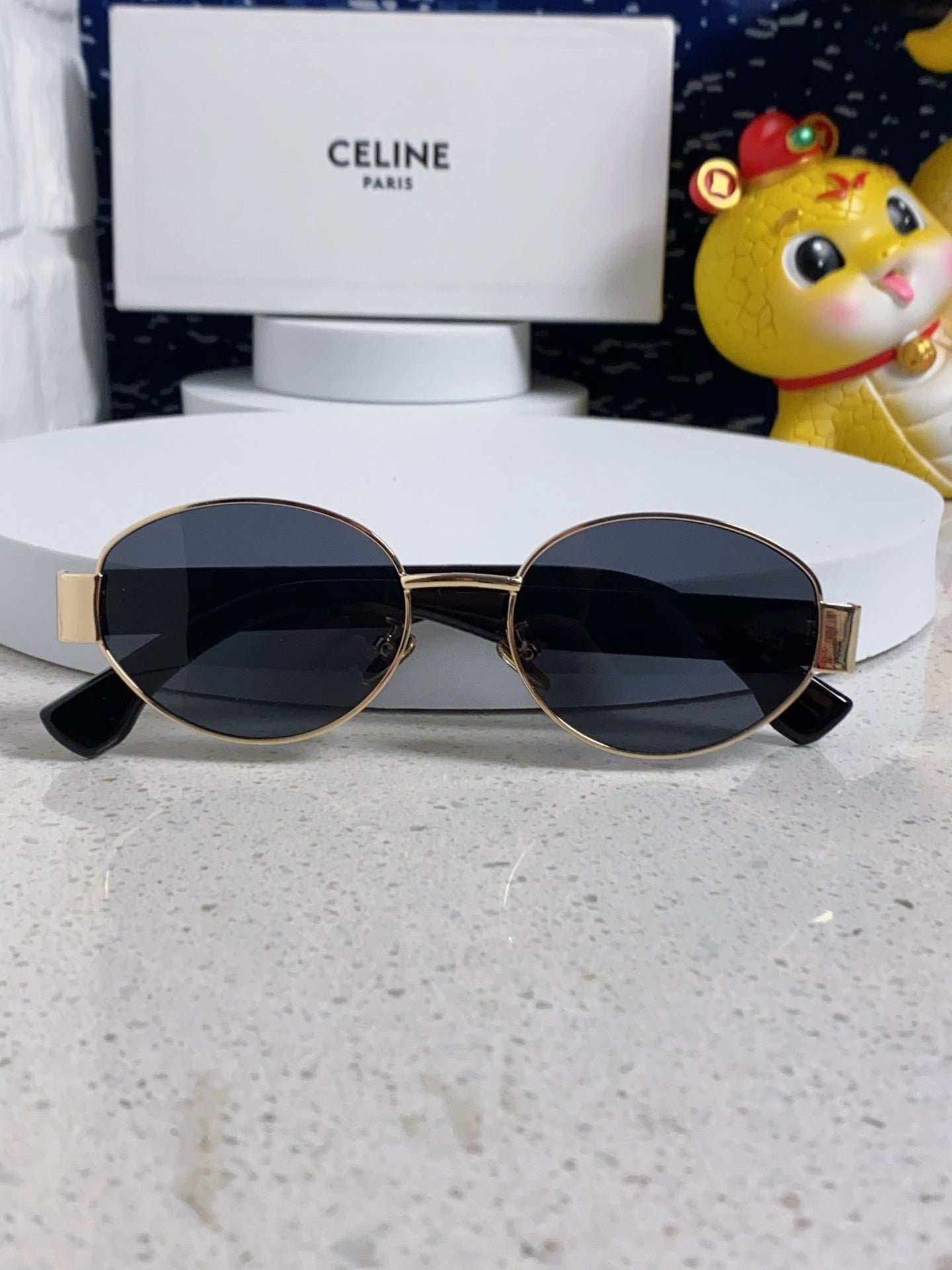 CELINE Gold Frame Black Round Shades - Image 9