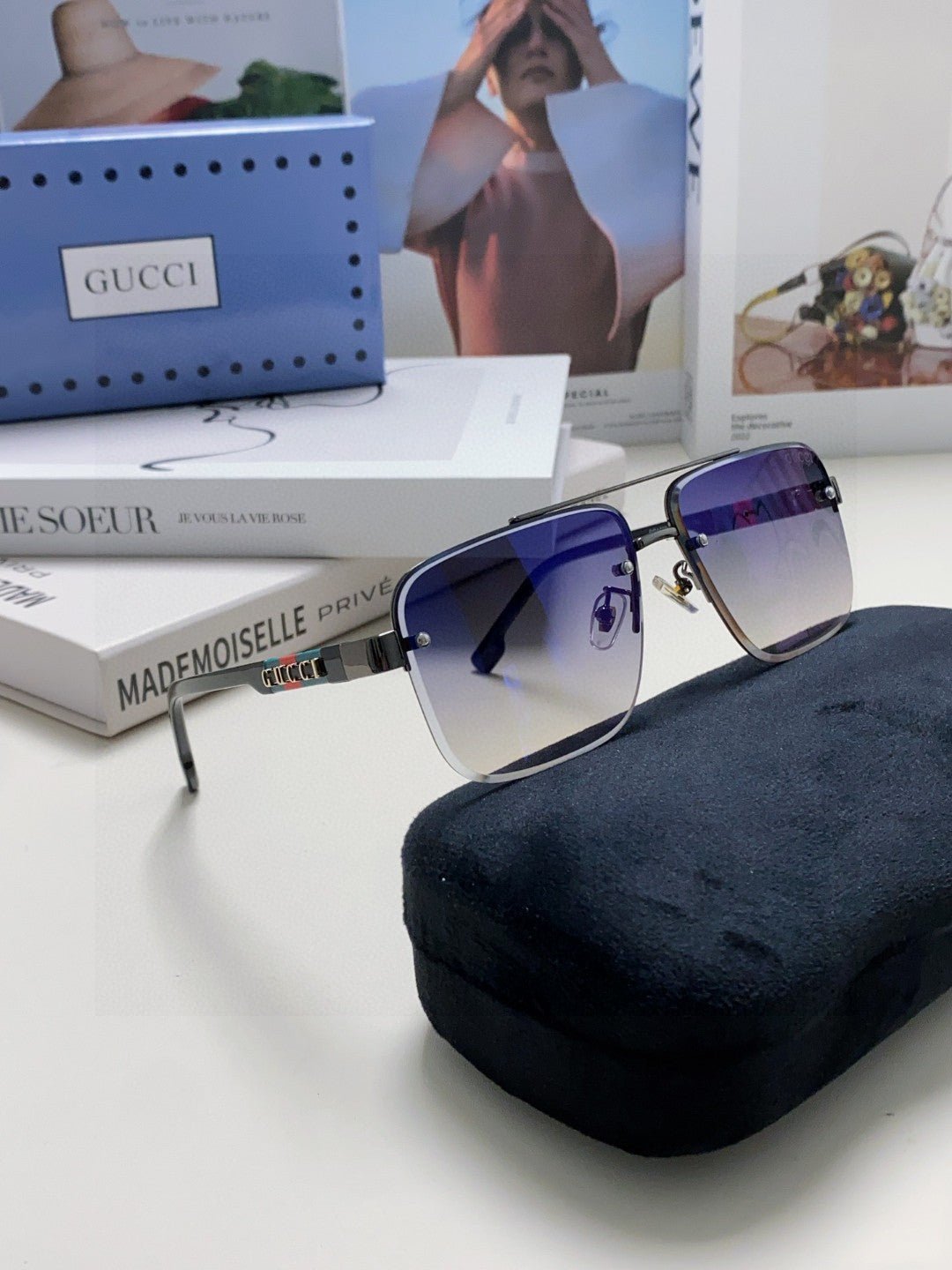RECTANGULAR FRAME SUNGLASSES 576873 IN METAL - Image 17