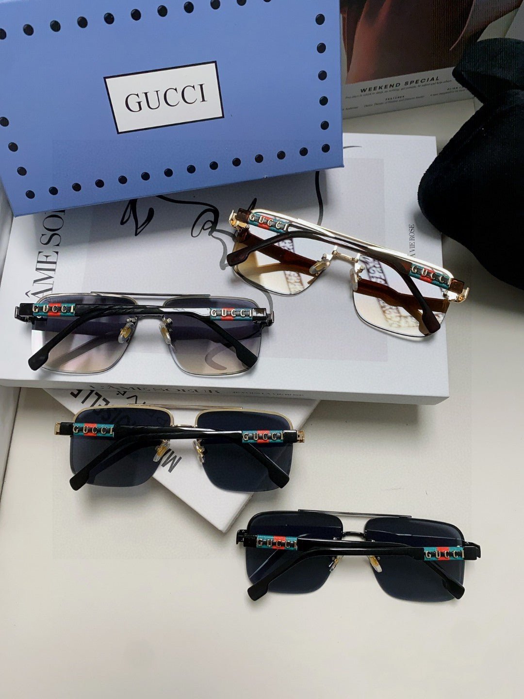 RECTANGULAR FRAME SUNGLASSES 576873 IN METAL - Image 21