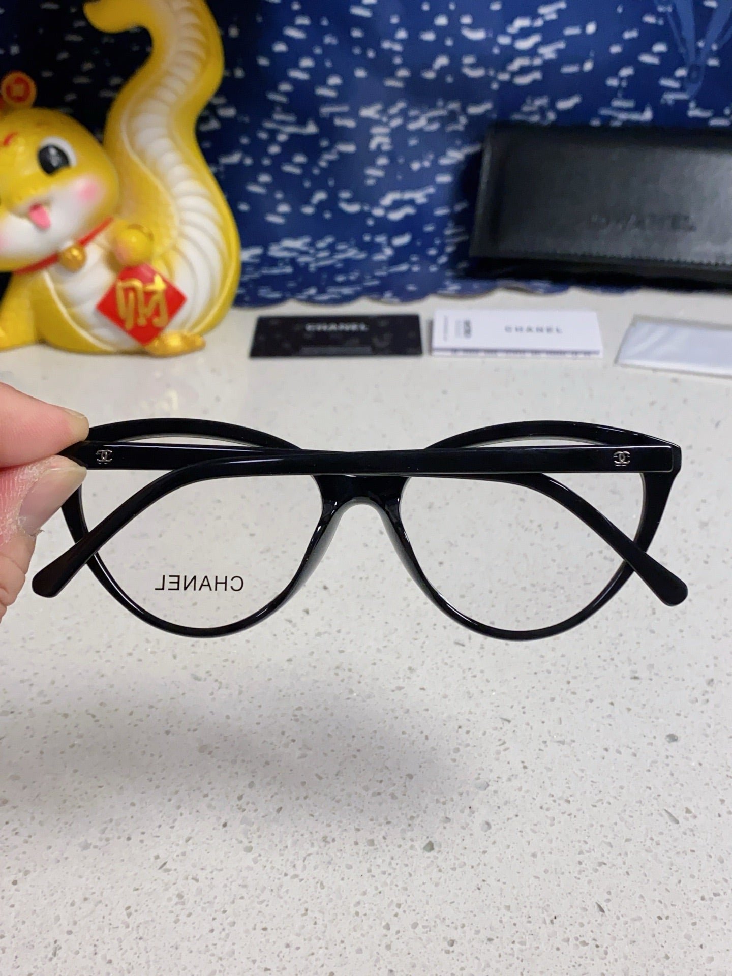 Alternative view of CHANEL CAT EYE SUNGLASSES CH3393 IN BLACK ACETATE CLEAR LENSES