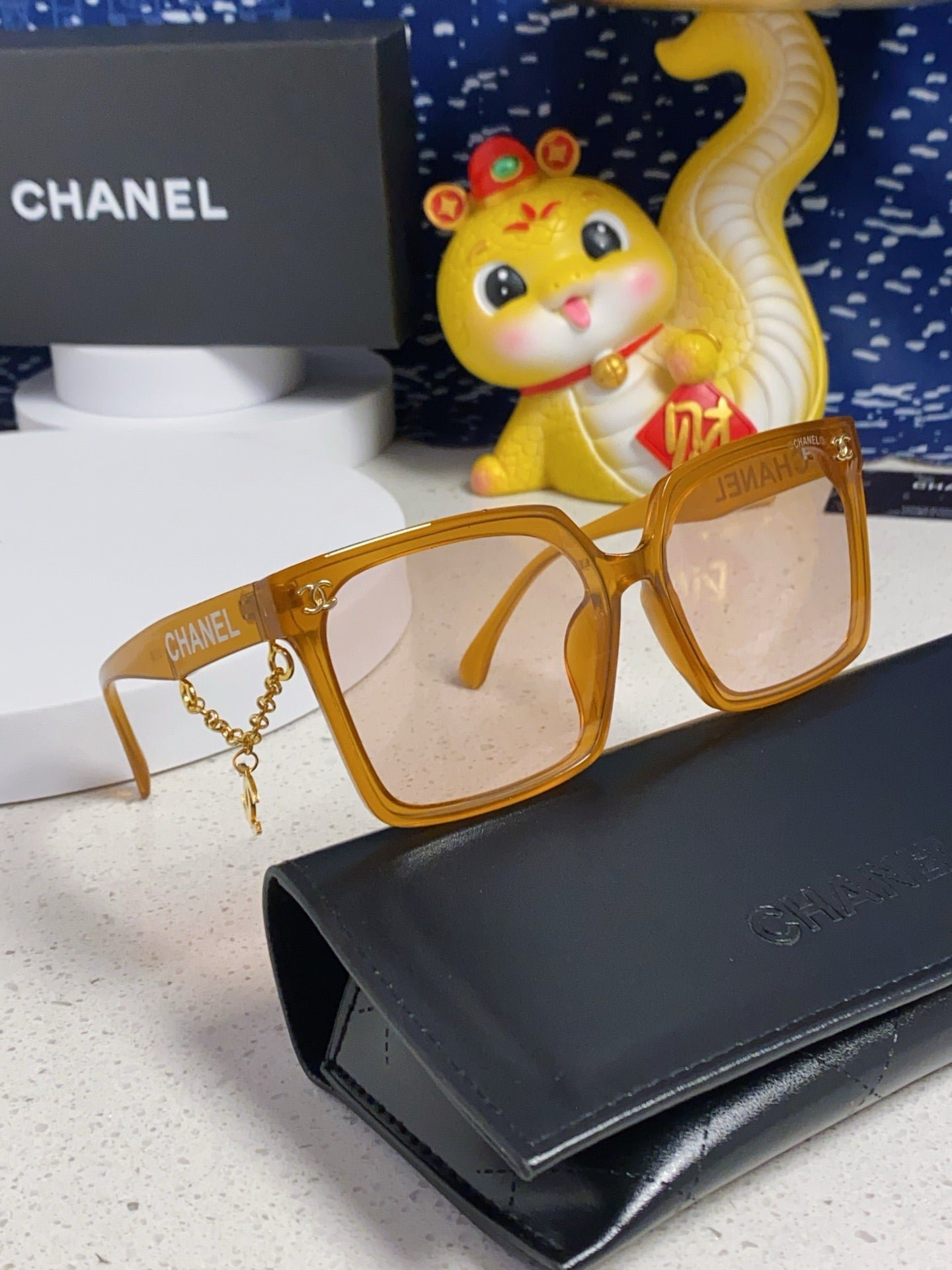 Alternative view of CHANEL SQUARE SUNGLASSES 641806 IN DARK YELLOW ACETATE
