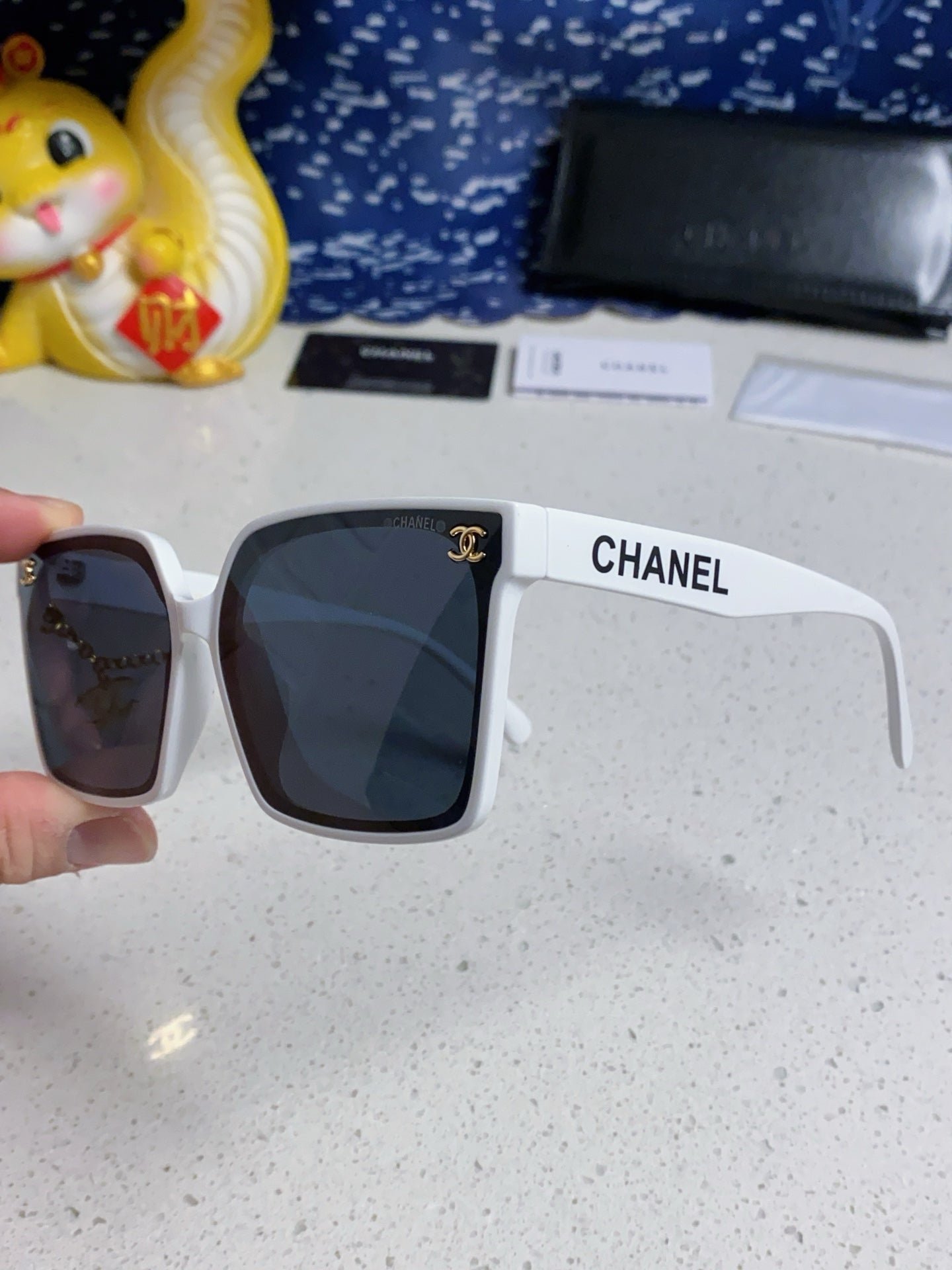 Chanel White Acetate Square Shades - Image 7