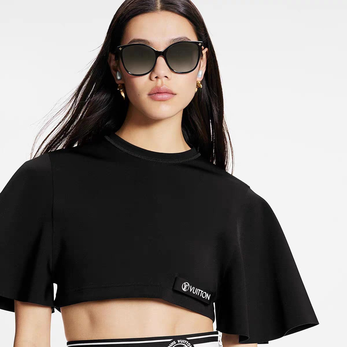 LV Black Acetate Star Detail Round Sunglasses - Image 9