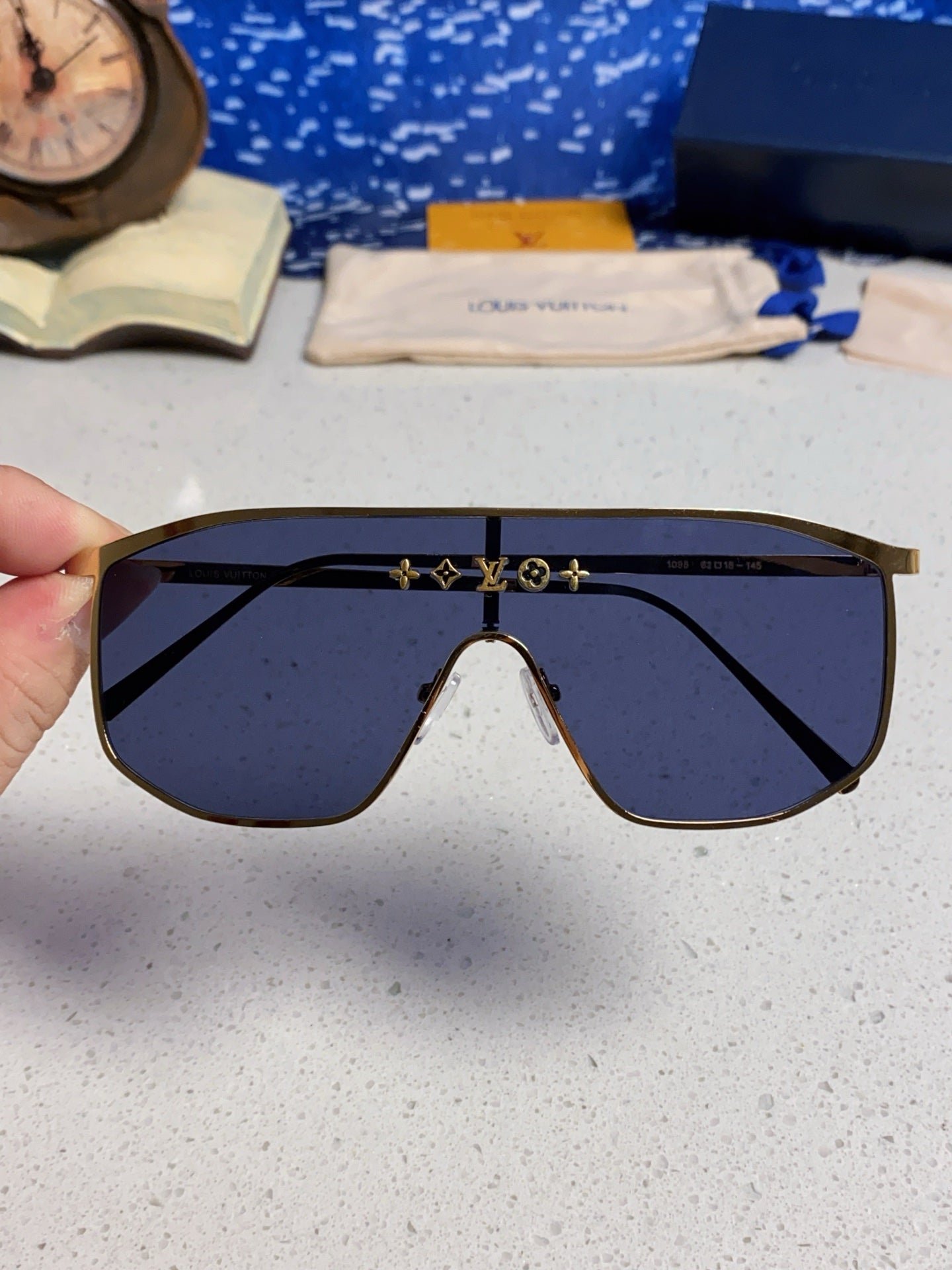LV Gold Frame Dark Tint Lens Sunglasses - Image 5