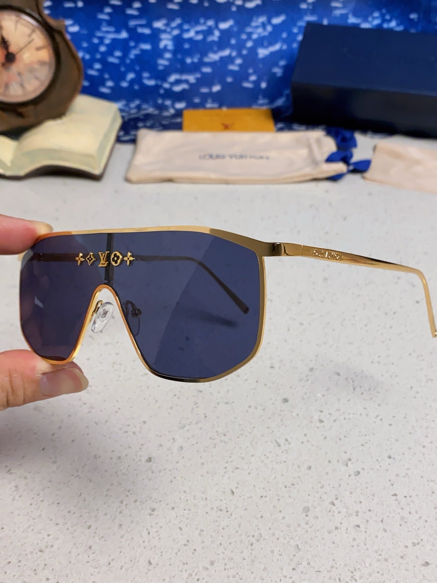 LV Gold Frame Dark Tint Lens Sunglasses - Image 2