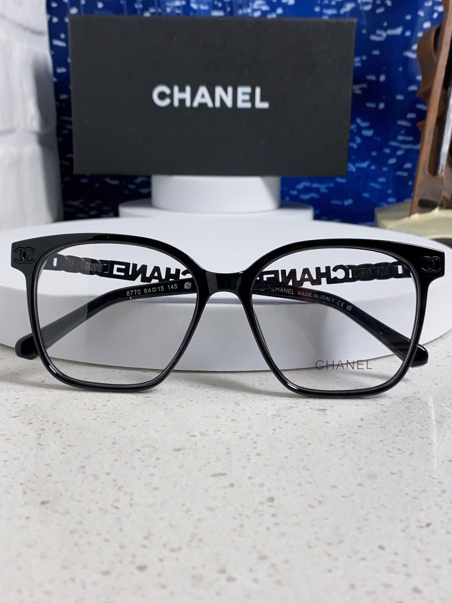 Alternative view of CHANEL SQUARE SUNGLASSES 632029 IN BLACK ACETATE BLACK LOGO ON FRAME