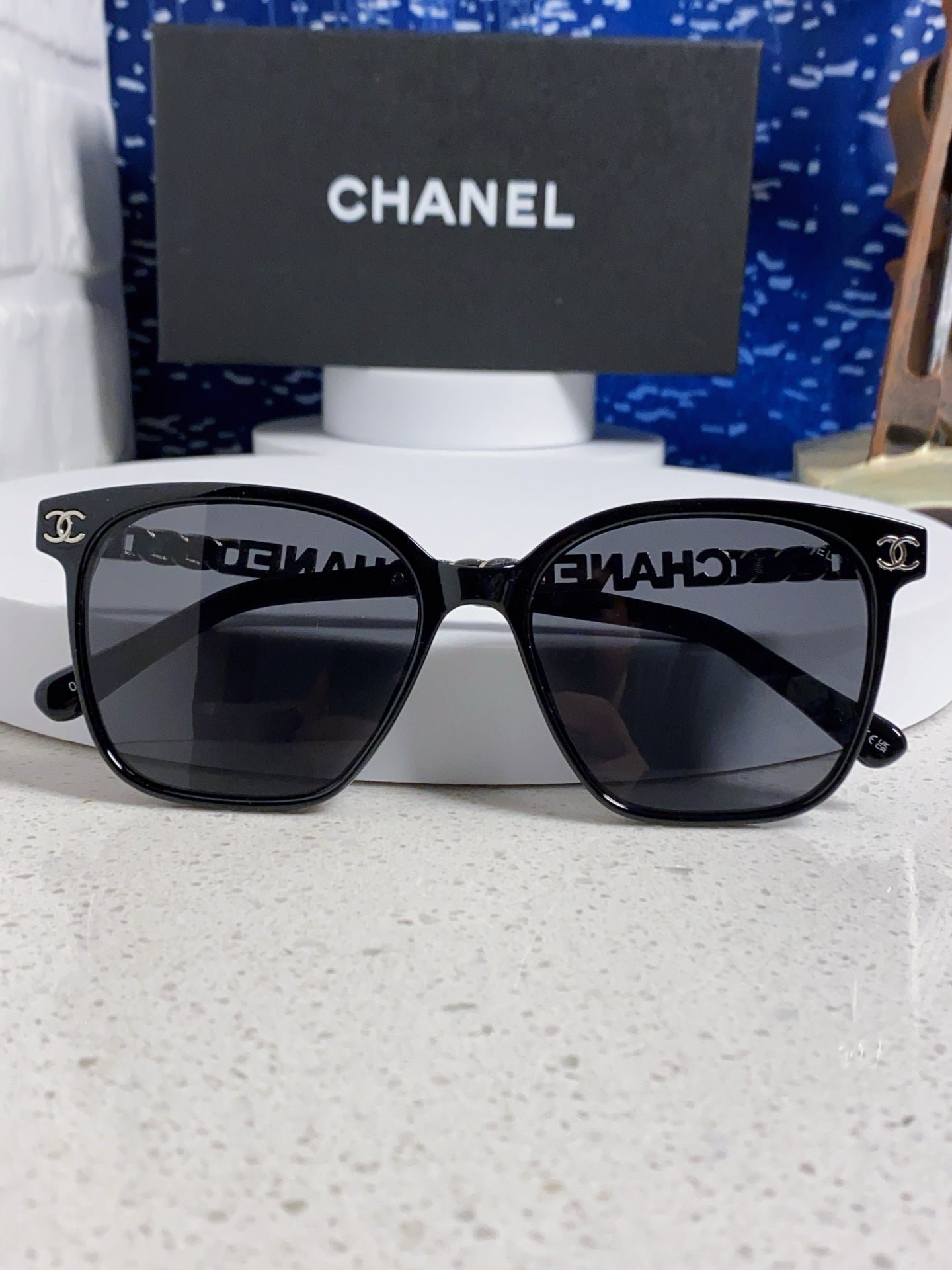 Chanel Silver Chain Black Square Sunglasses - Image 5