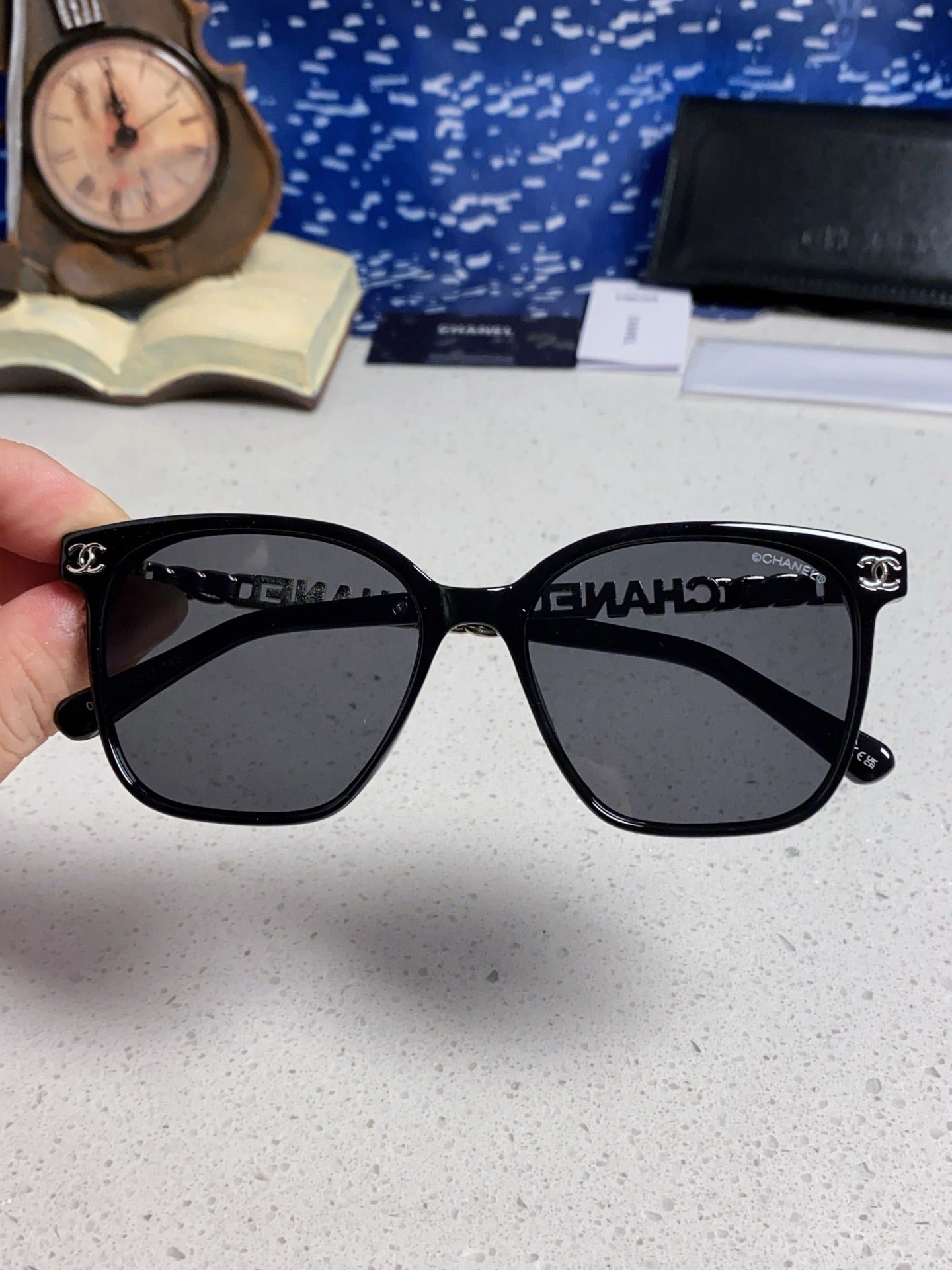 Chanel Silver Chain Black Square Sunglasses - Image 7