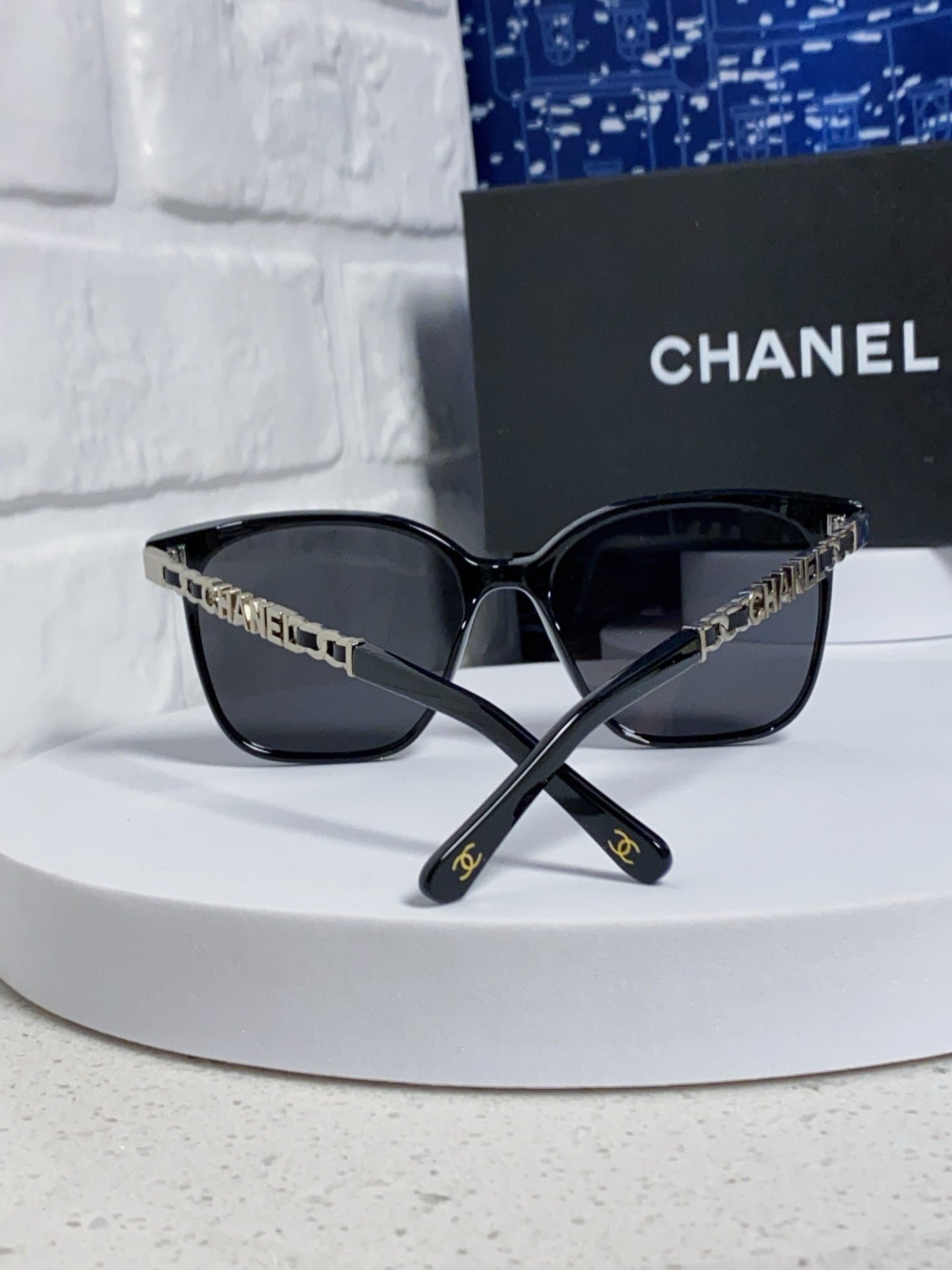 Chanel Silver Chain Black Square Sunglasses - Image 9