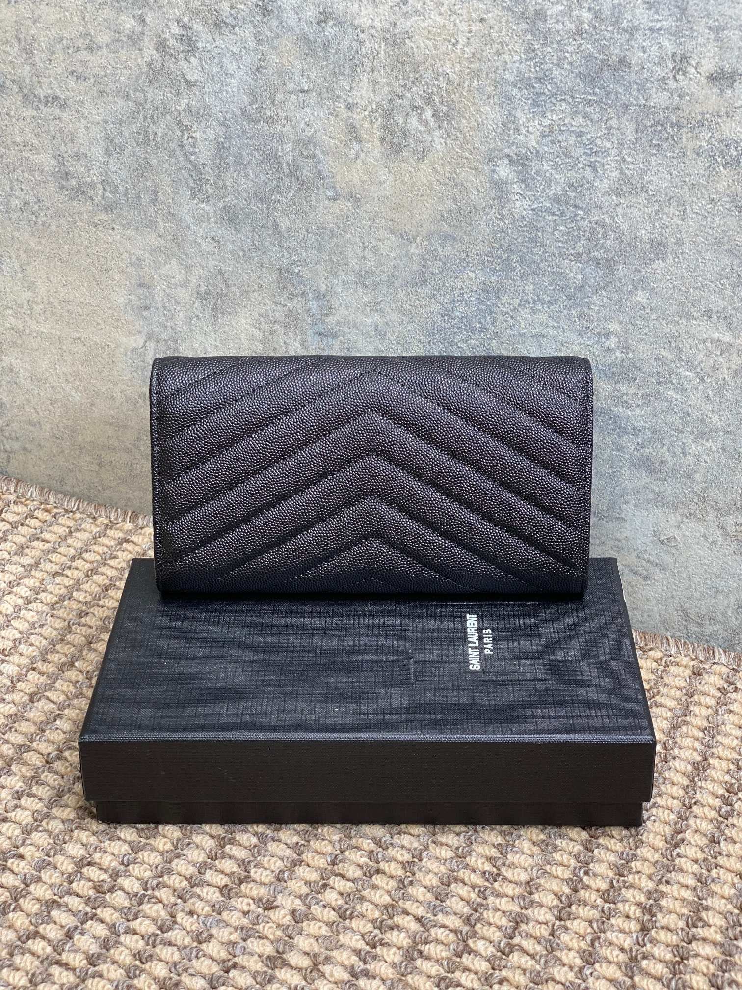YSL Black V-Quilted Leather Envelope Wallet - Image 9