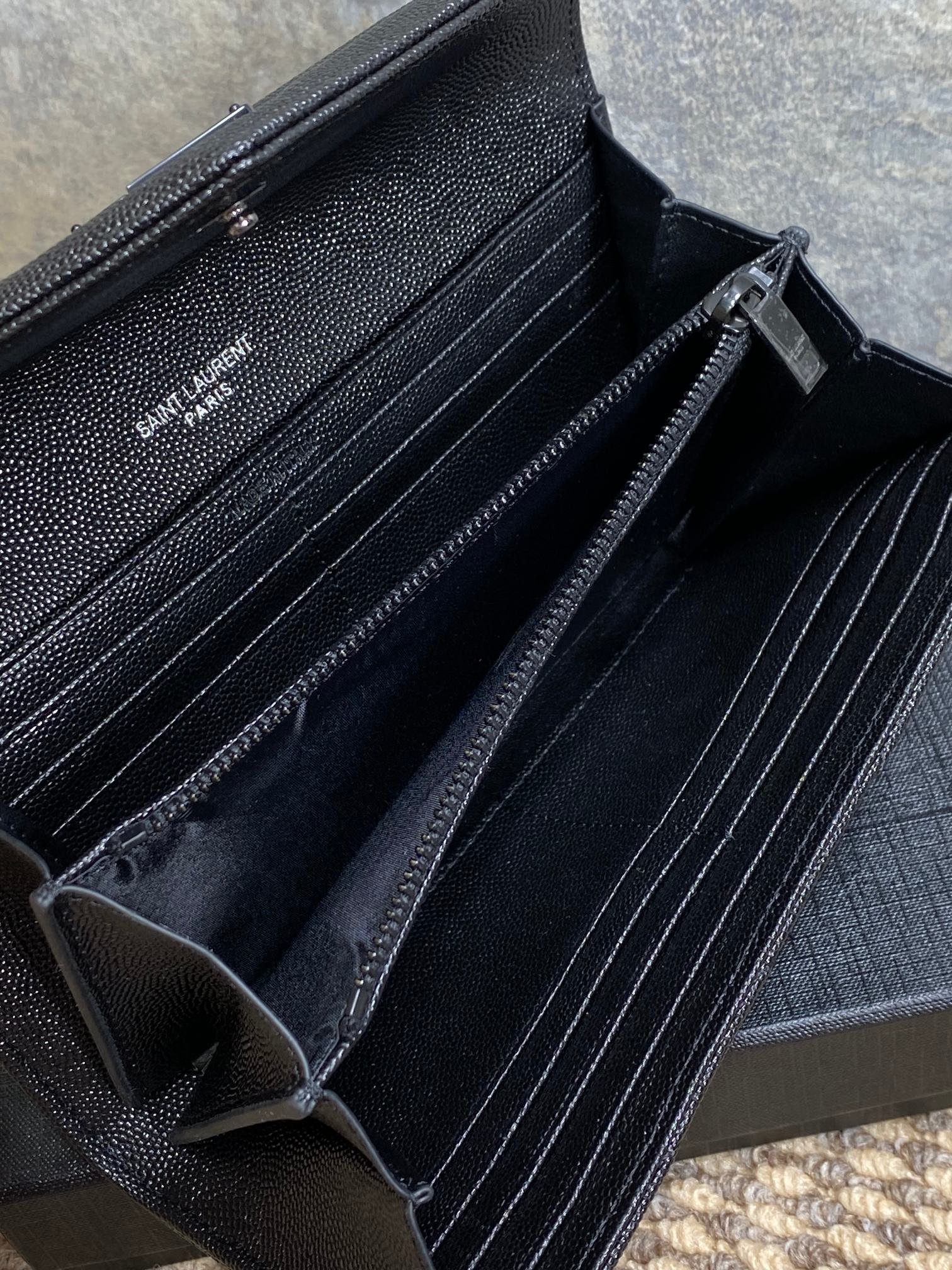 YSL Black V-Quilted Leather Envelope Wallet - Image 6