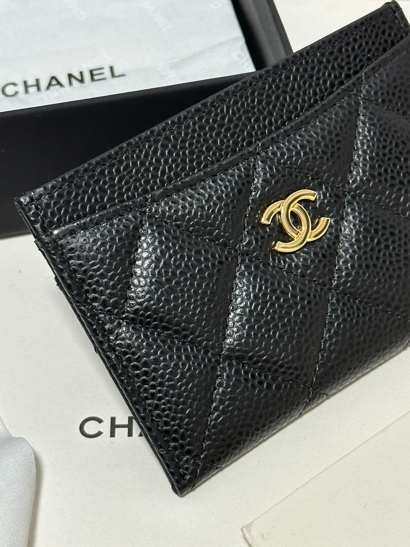CHANEL Black Quilted Caviar Card Slip - Image 5