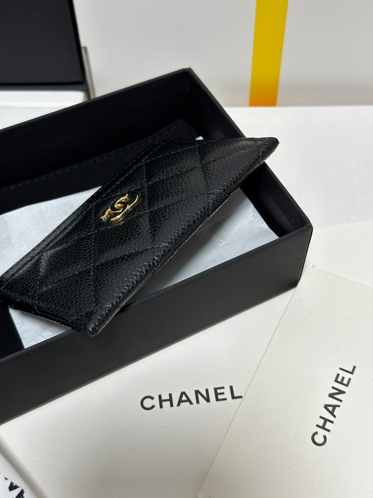CHANEL Black Quilted Caviar Card Slip - Image 6