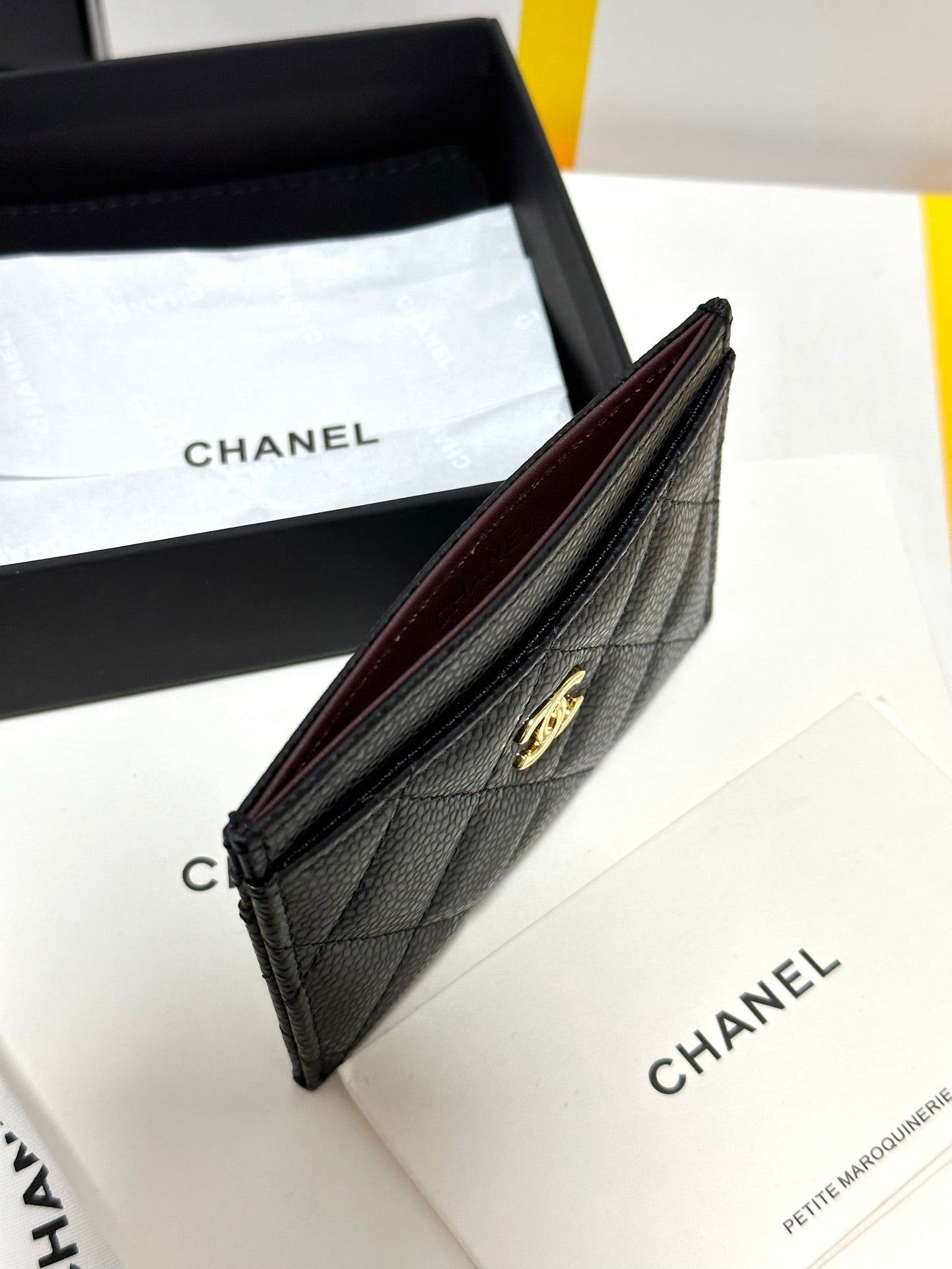 CHANEL Black Quilted Caviar Card Slip - Image 9