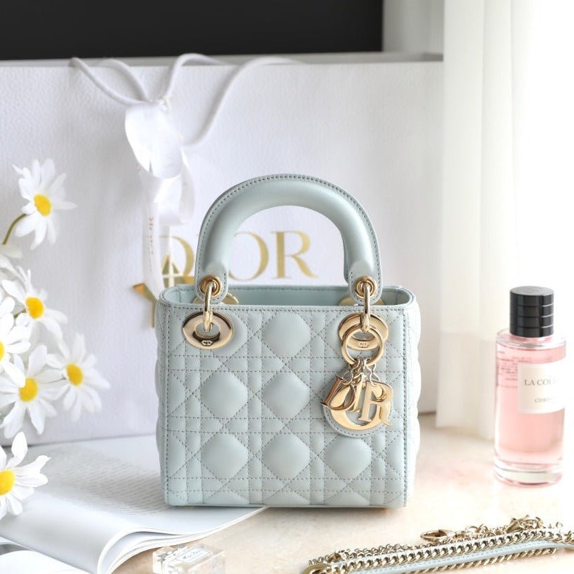 Dior Lady 17 Light Blue Lambskin Cannage Handbag