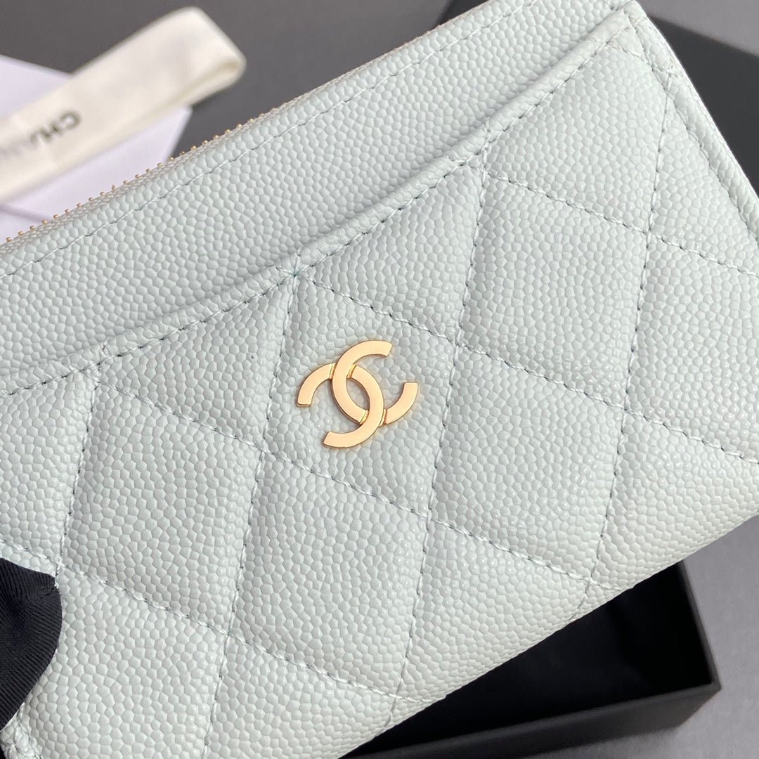 Chanel Mint Caviar Gold Zip Card Case - Image 5