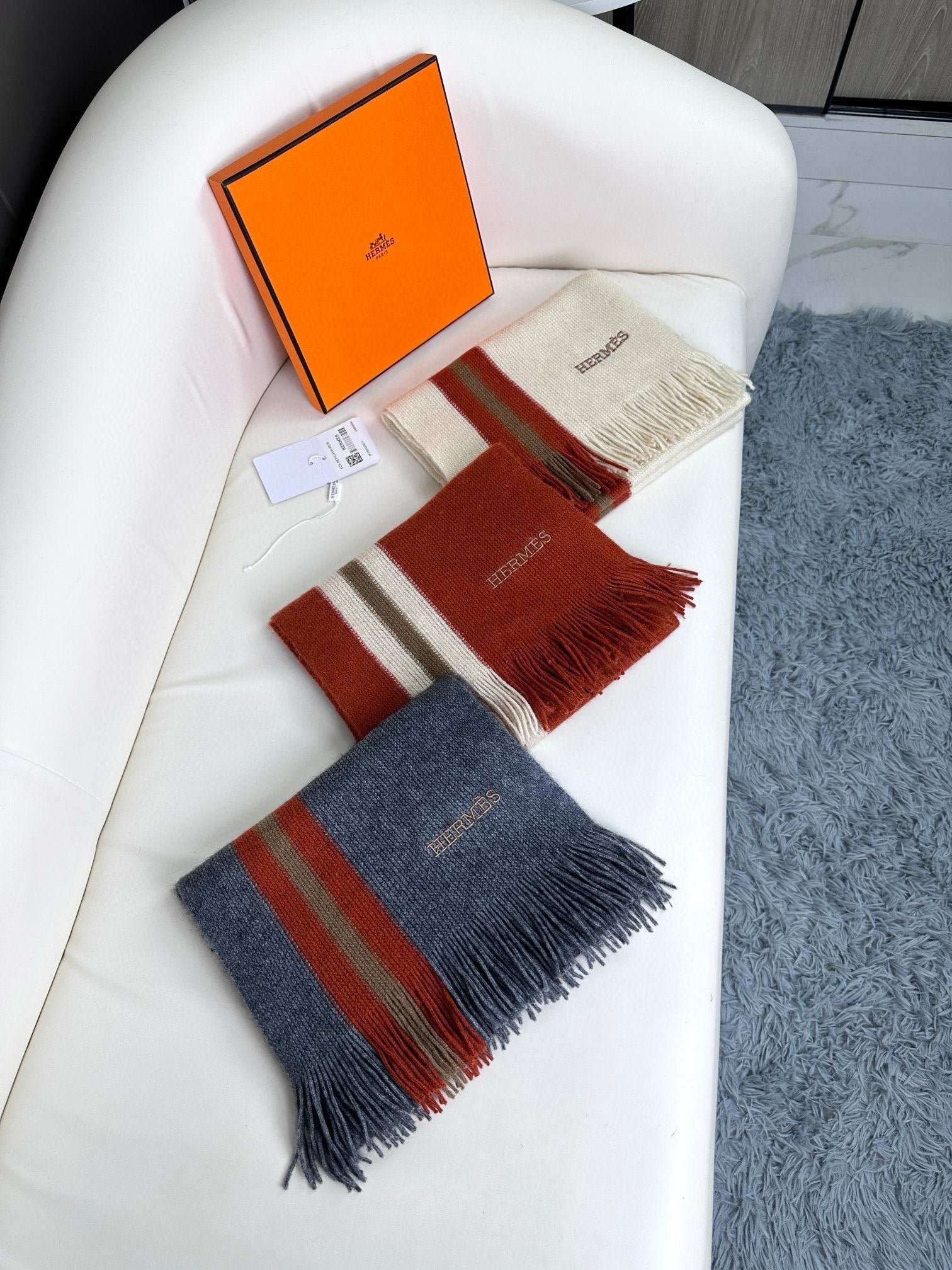 Hermès Cashmere Fringe Shawl - Image 9