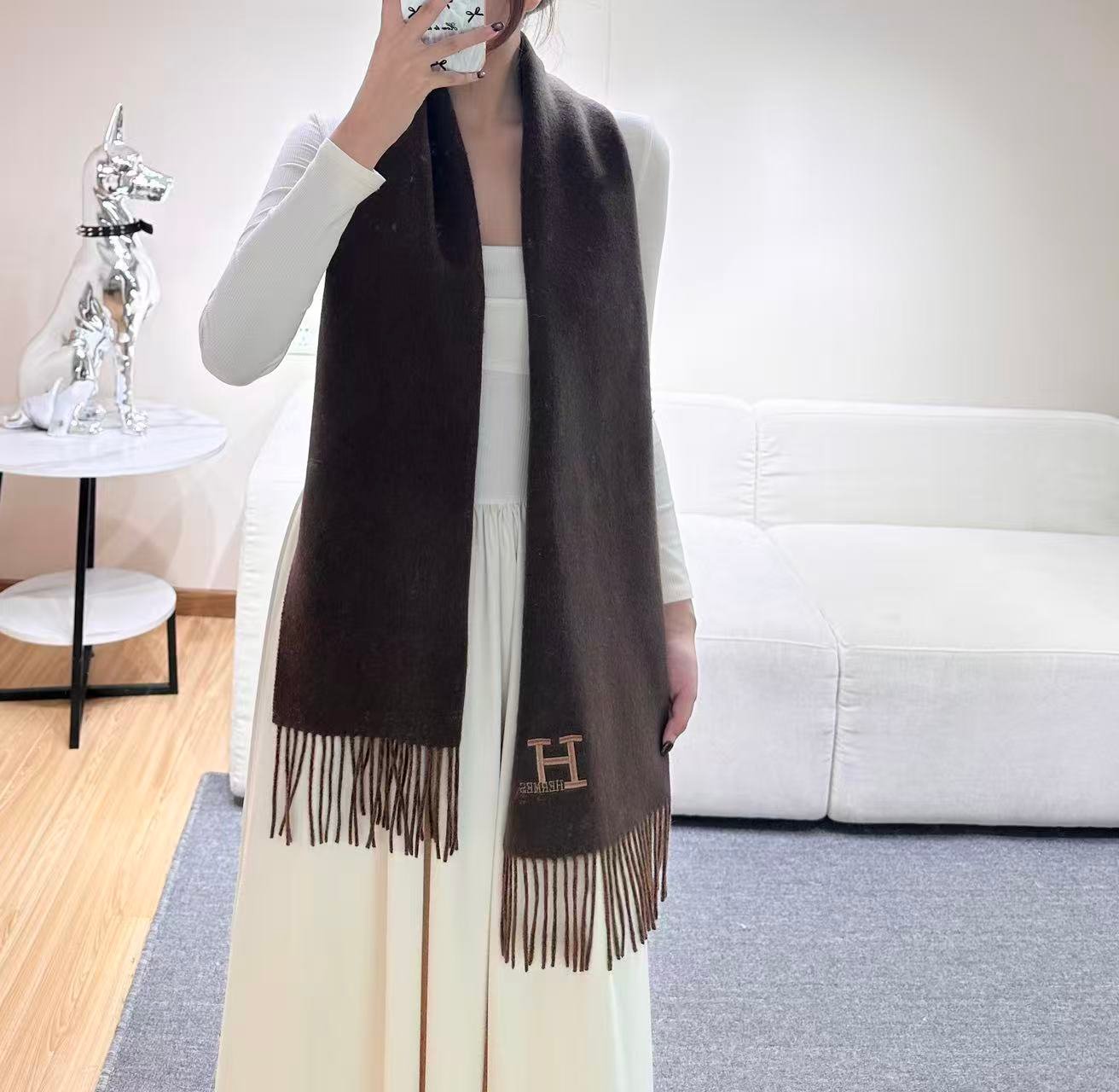 Hermès Embroidered Cashmere Scarf - Image 3