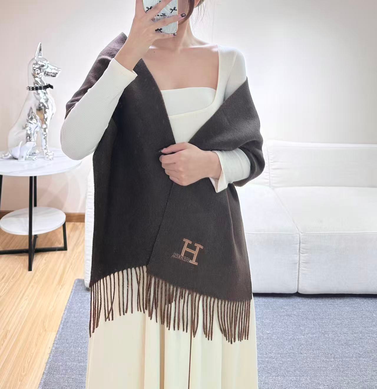 Hermès Embroidered Cashmere Scarf - Image 4