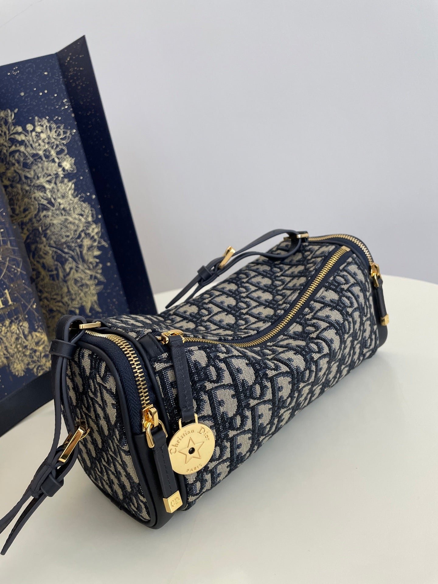 Alternative view of Dior East-West Cylindrical Bag Blue Jacquard Canvas