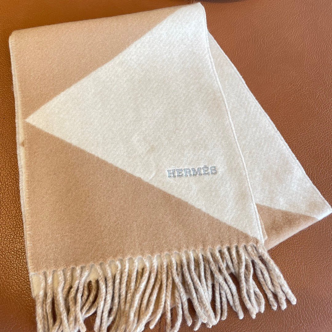 HERMES SCARF 150 CM IN LIGHT BROWN MIX WHITE CASERE