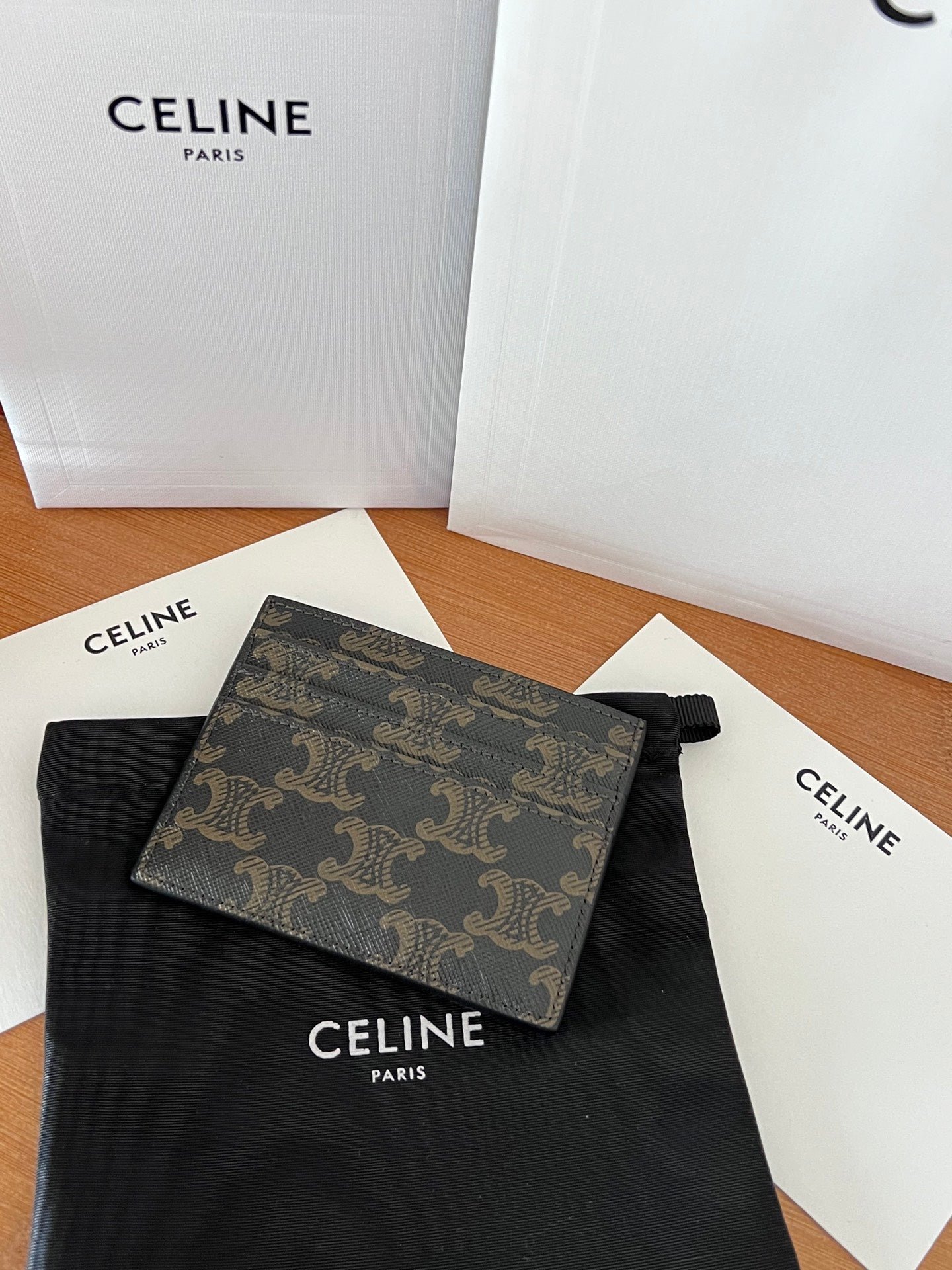 Alternative view of CELINE 25S CARD HOLDER WITH TRIOMPHE LOGO PRINT 11 IN BROWN TRIOPMHE CALFSKIN