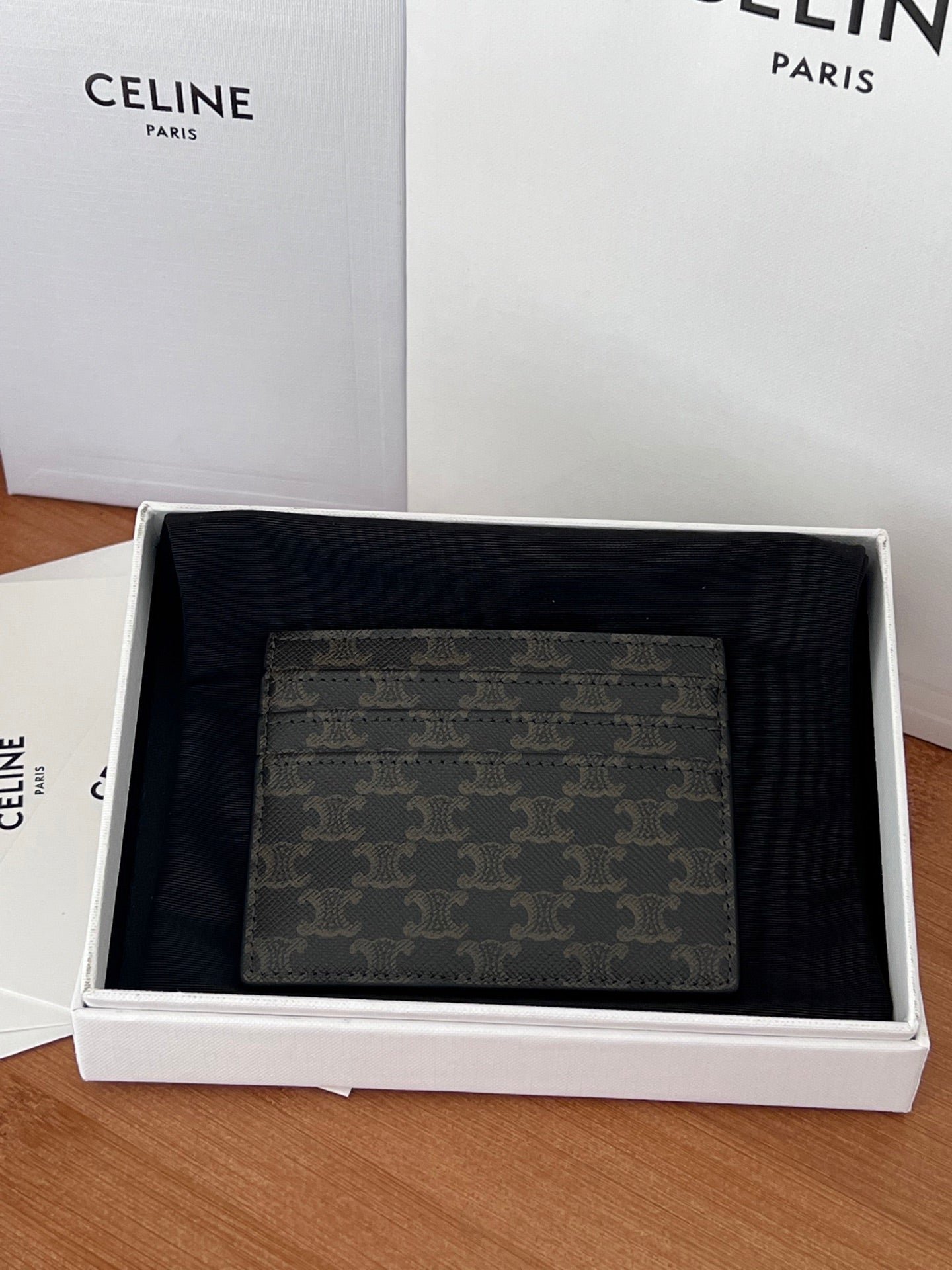 Alternative view of CELINE 25S CARD HOLDER WITH TRIOMPHE LOGO PRINT 11 IN BLACK TRIOPMHE CALFSKIN