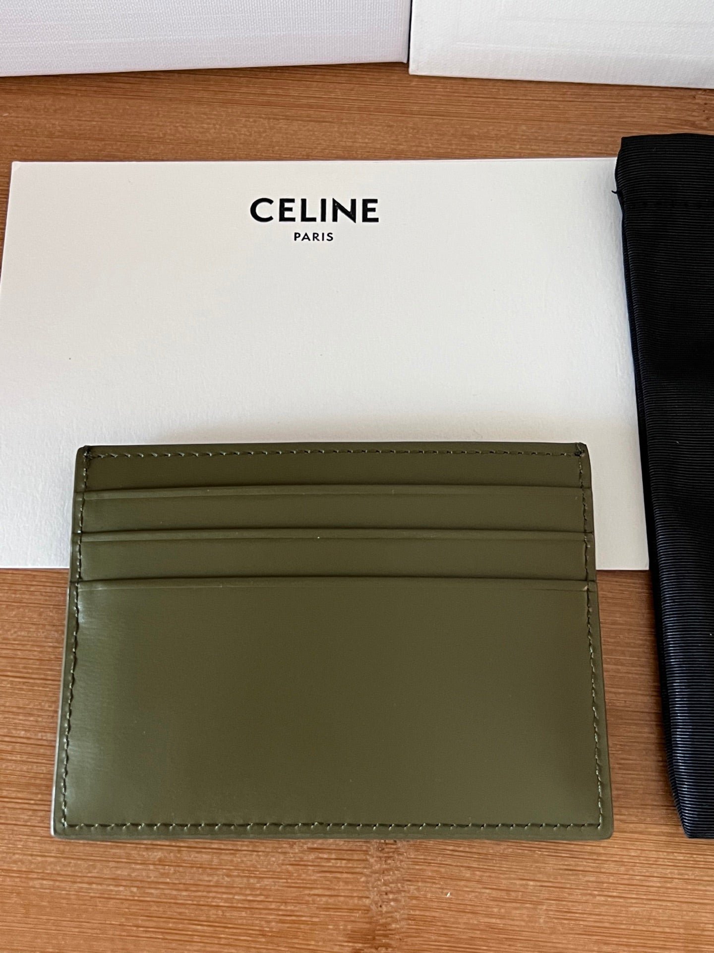 Alternative view of CELINE 25S CARD HOLDER WITH TRIOMPHE LOGO 11 IN DARK OLIVE GREEN CALFSKIN